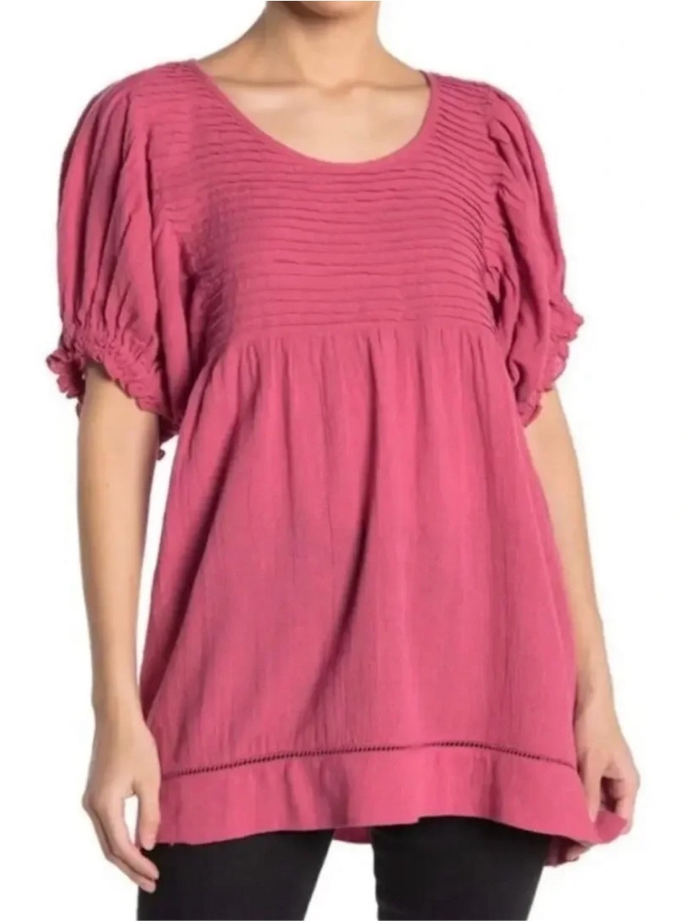 Free People Rose-Pink Puff Sleeve Tunic Top